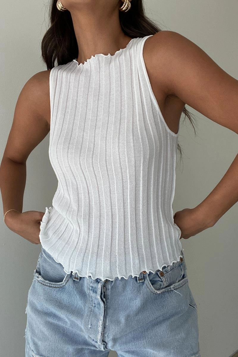 DroppedShoulder Lettuce Stitch Detail Tank