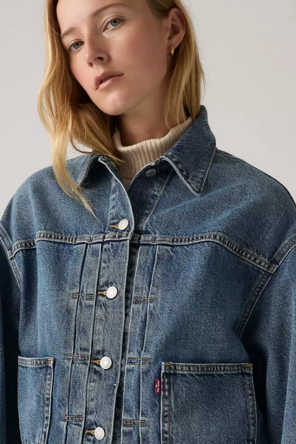 Levi's Balloon Sleeve Trucker Jacket Resilient Fabric Blend Summer Sweater
