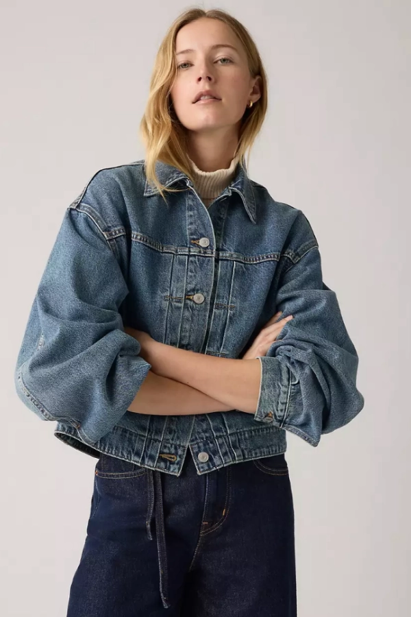 Tencel Cotton Hybrid Weave Soft Sweater Levi's Balloon Sleeve Trucker Jacket