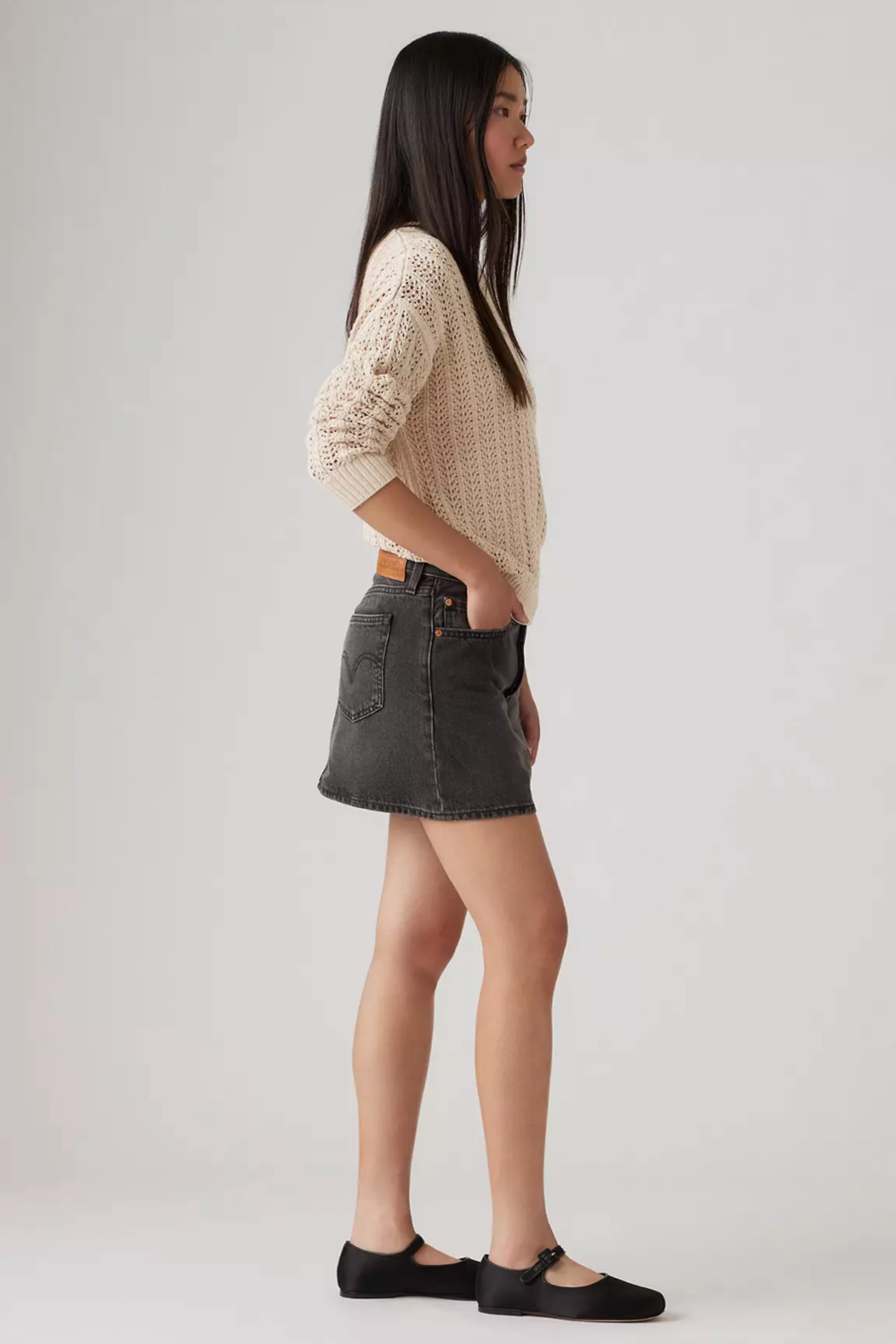 Levi's Icon Mini Skirt - Dark Mirror StretchableKnit Rolled Hem Finish