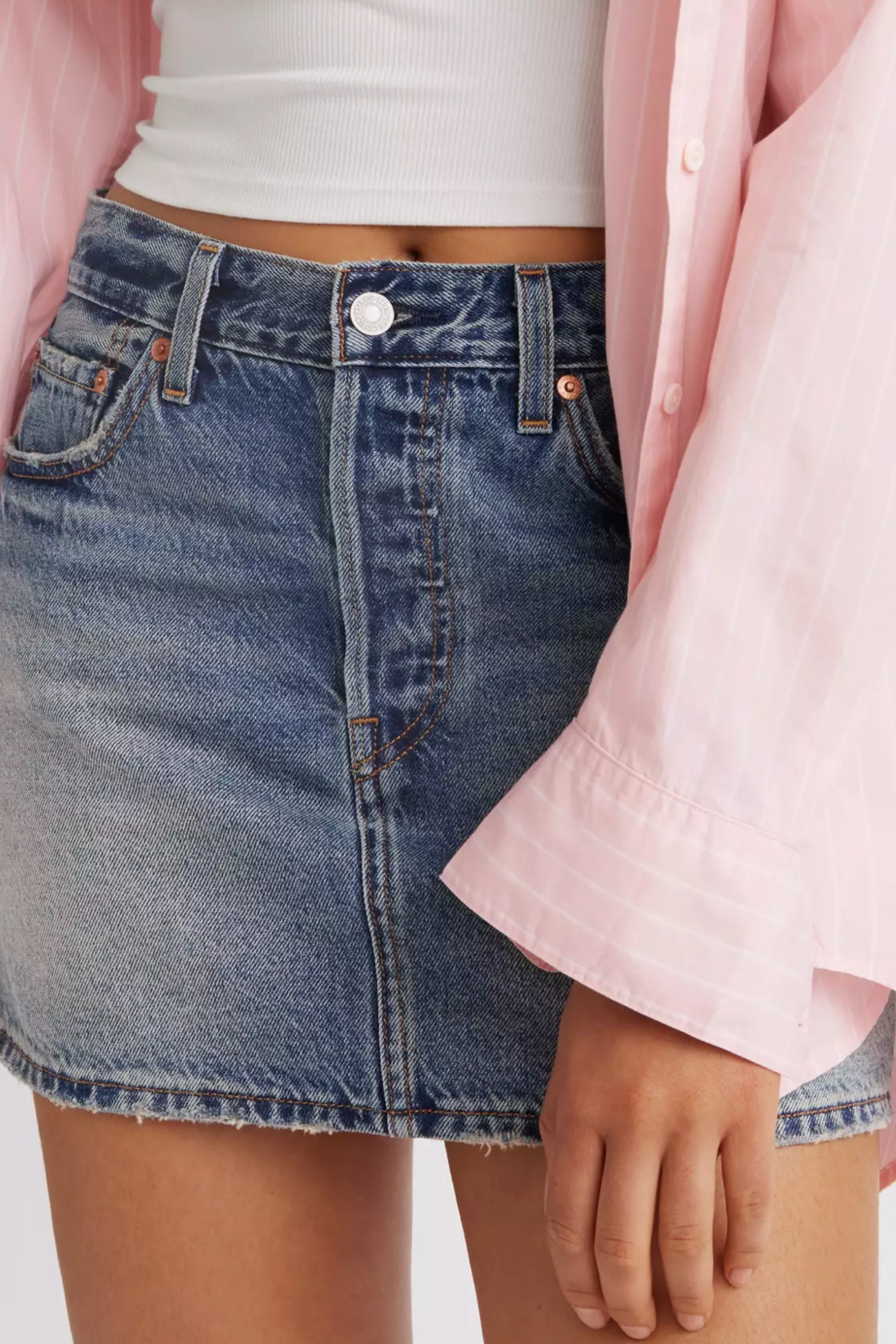 Layered Collar RibbedTrim Levi's Icon Mini Skirt - Right Now