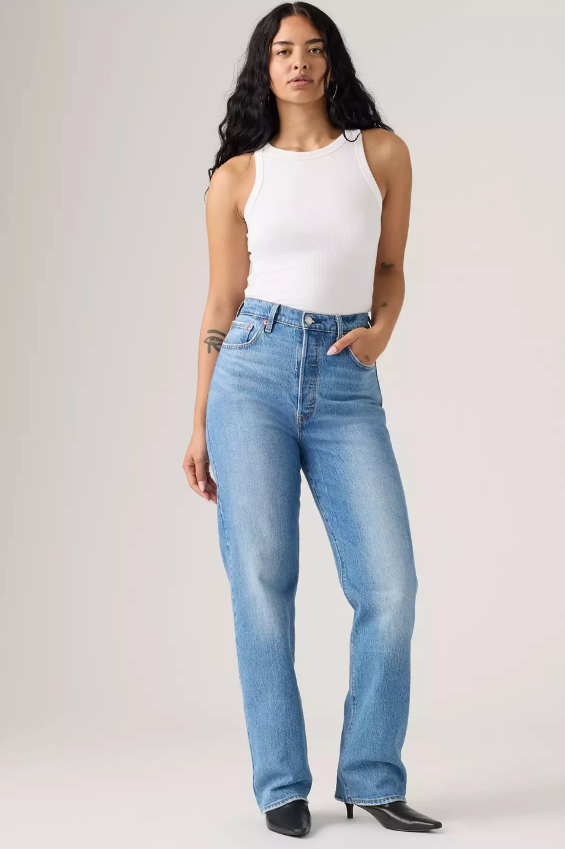 Anti Pilling Textile Levi's Ribcage Full Length Women's Jeans