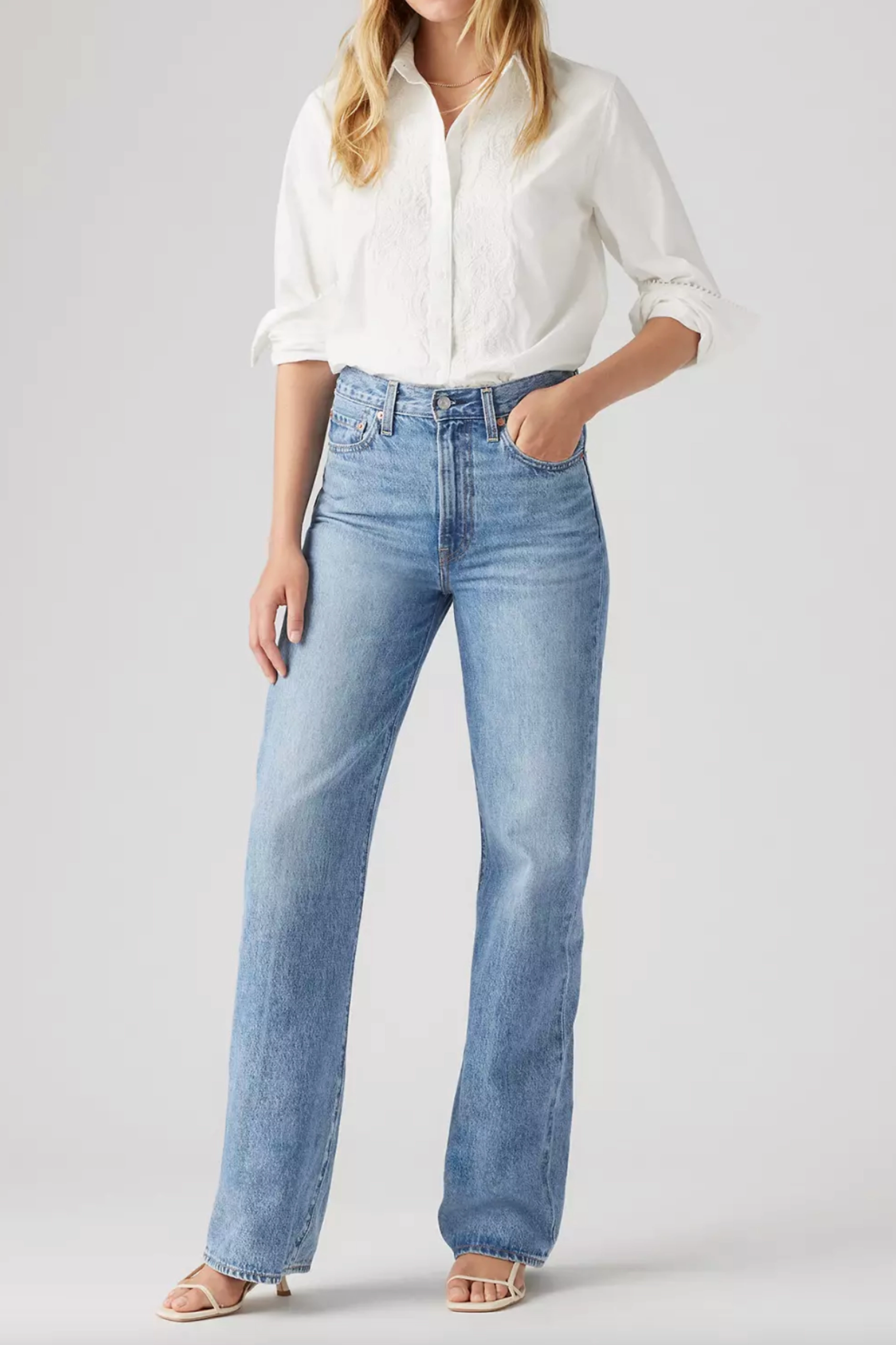 Levi's Ribcage Wide Leg Jeans Reinforced Neckline Detail