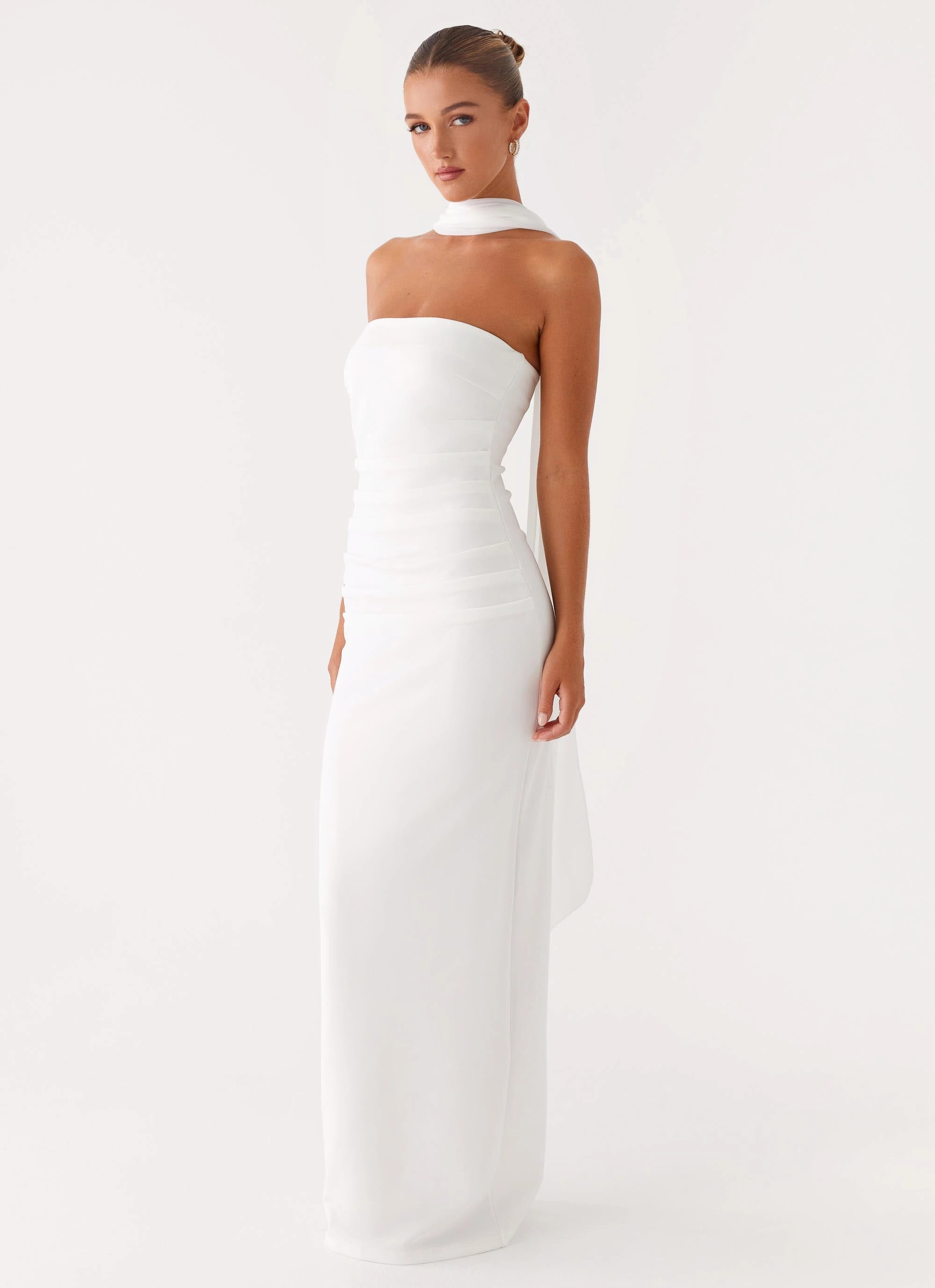 Hidden Pocket Form Fitting Libra Maxi Dress - White