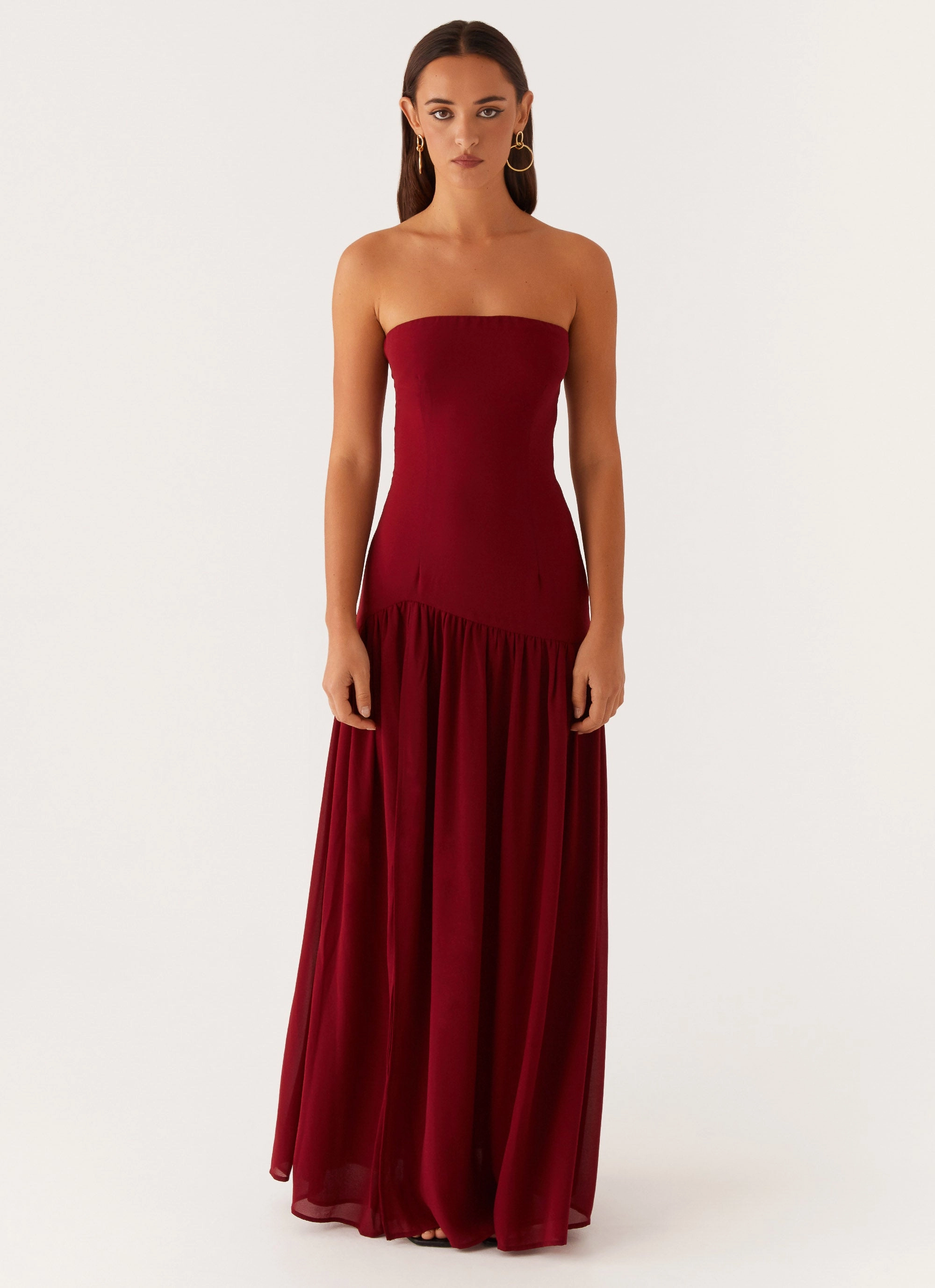 Eden Strapless Maxi Dress - Maroon Minimalist Design