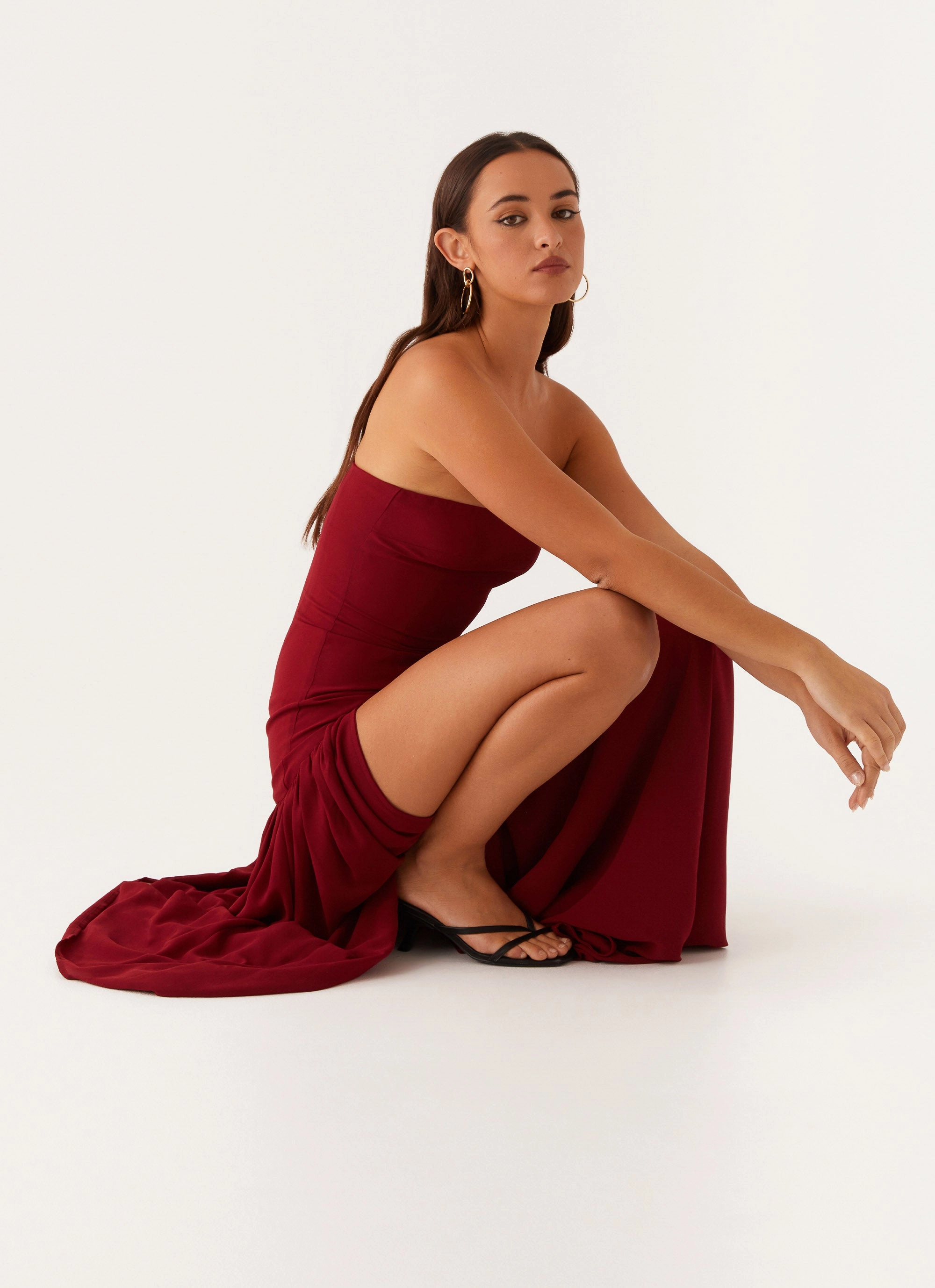 Eden Strapless Maxi Dress - Maroon Smooth Vibes