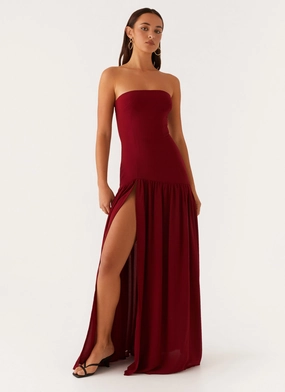 Eden Strapless Maxi Dress - Maroon Family Glow Compact Fit