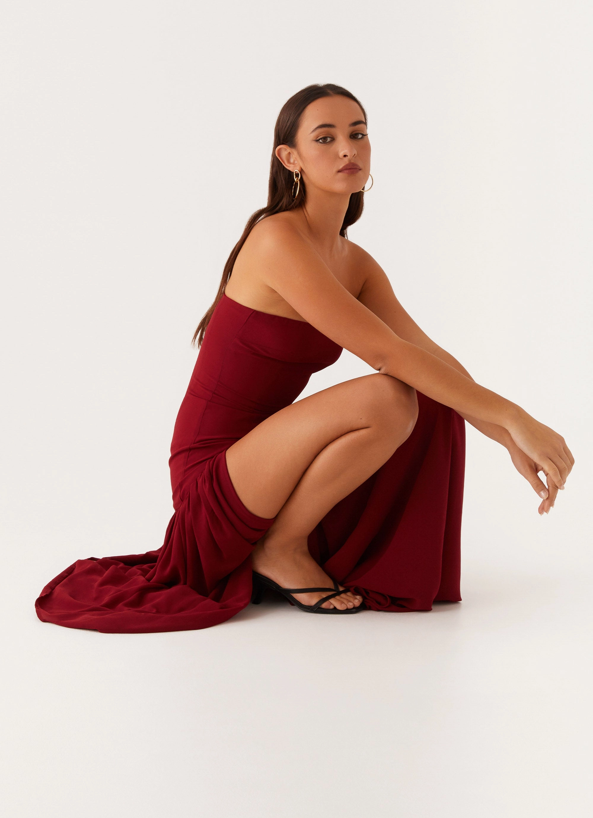 Eden Strapless Maxi Dress - Maroon Silky Shine Reversible-Style