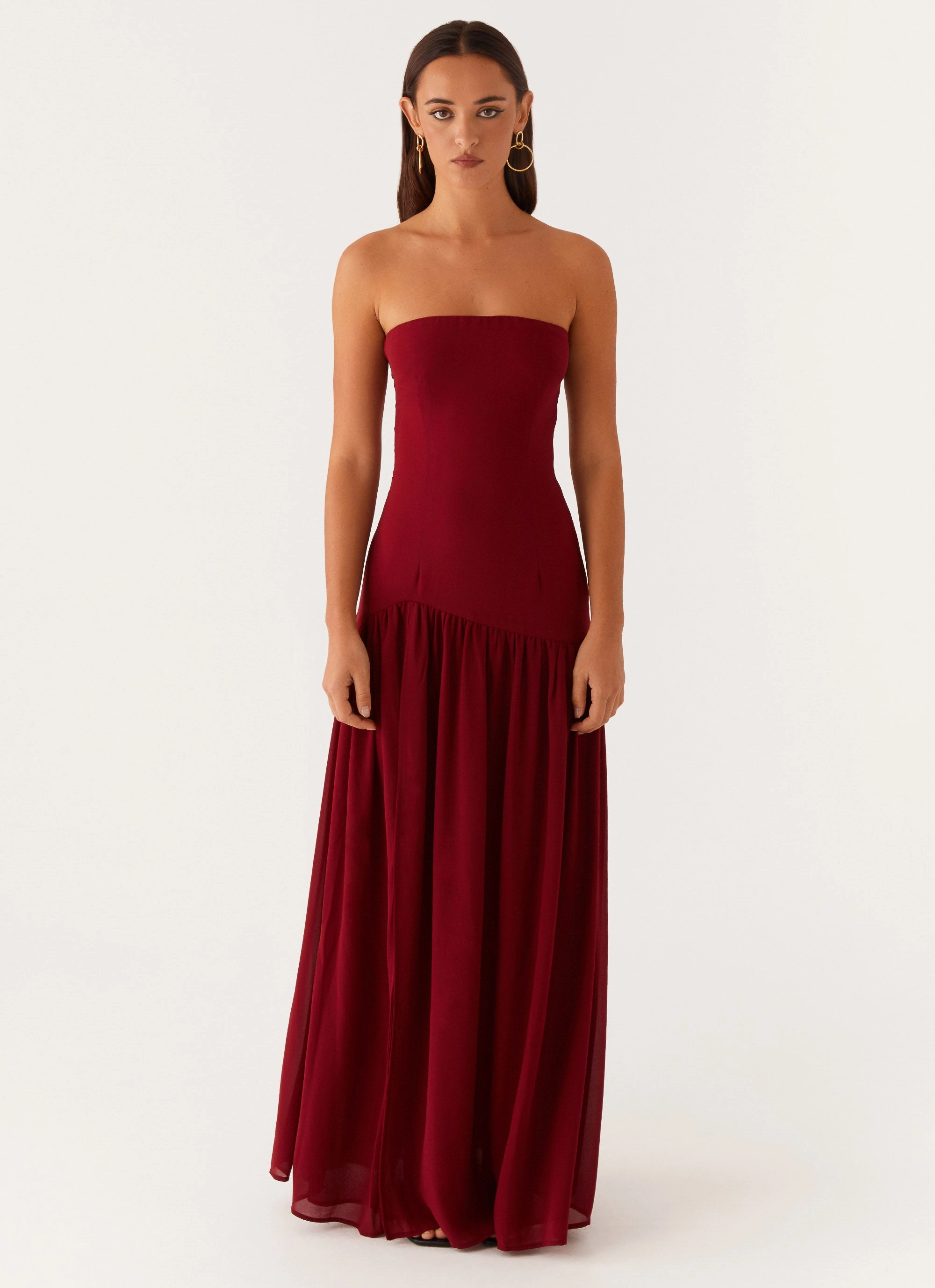 Eden Strapless Maxi Dress - Maroon Occasion Wear