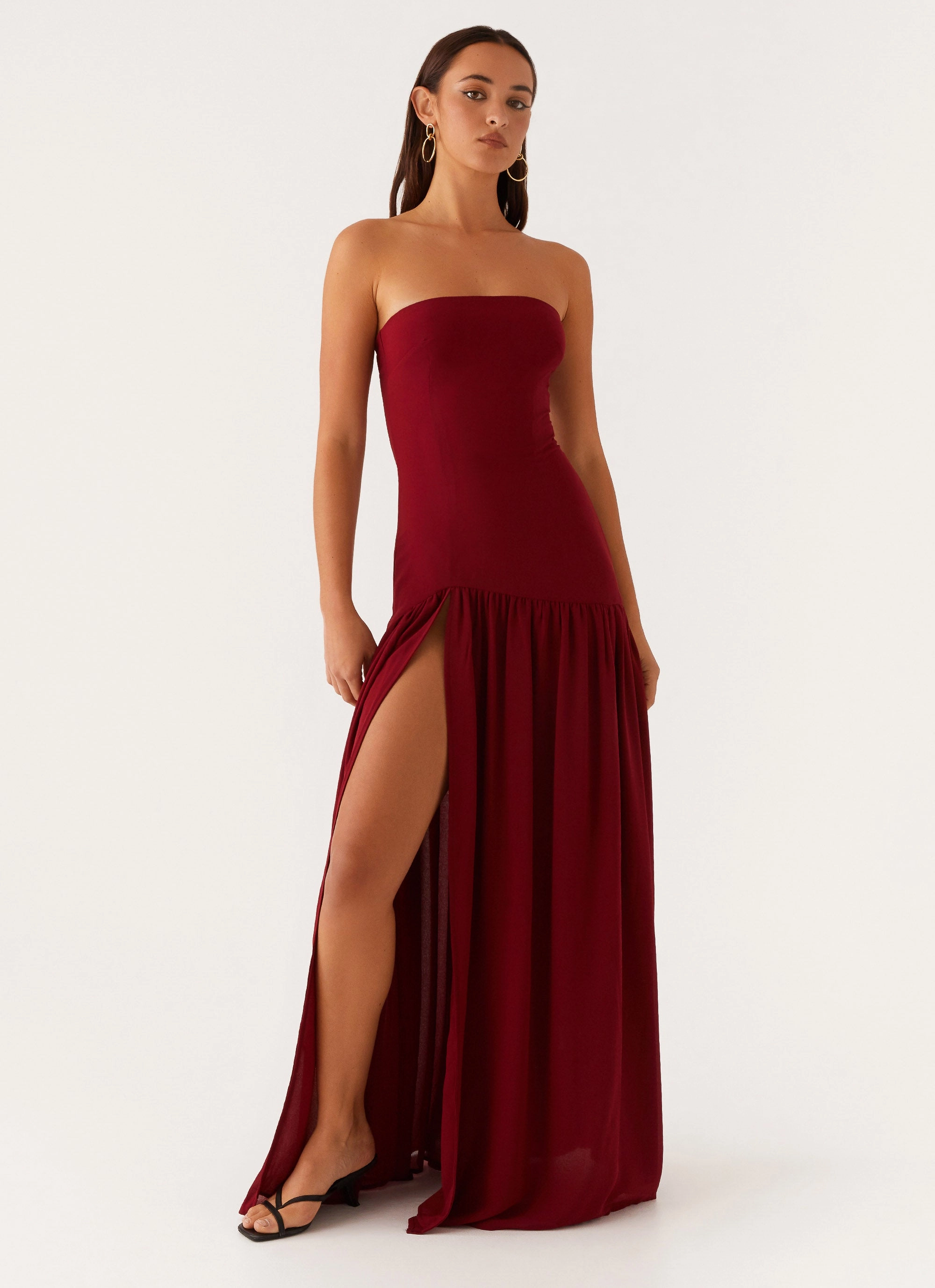 Eden Strapless Maxi Dress - Maroon Daily Chic Trend Movement