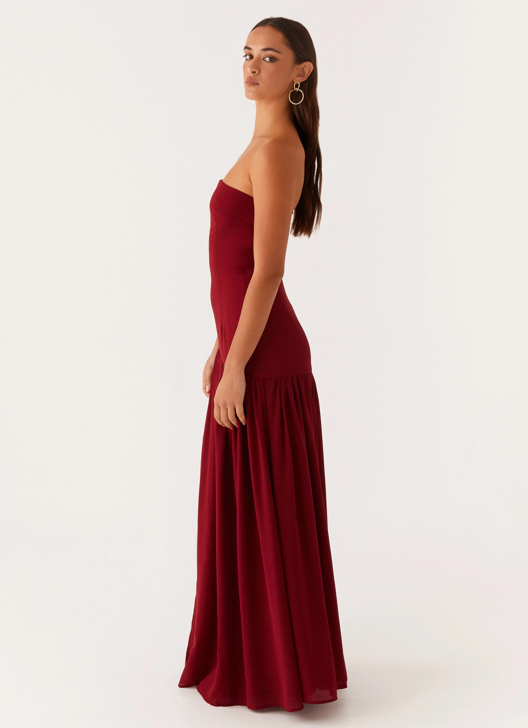 Eden Strapless Maxi Dress - Maroon Chic Tailoring Cute Glow