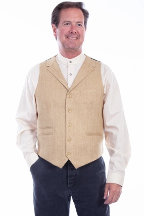 Scully Mens Wheat 100% Polyester Pinstripe Herringbone Vest Anti Pilling Technology Low Bulk High Warmth