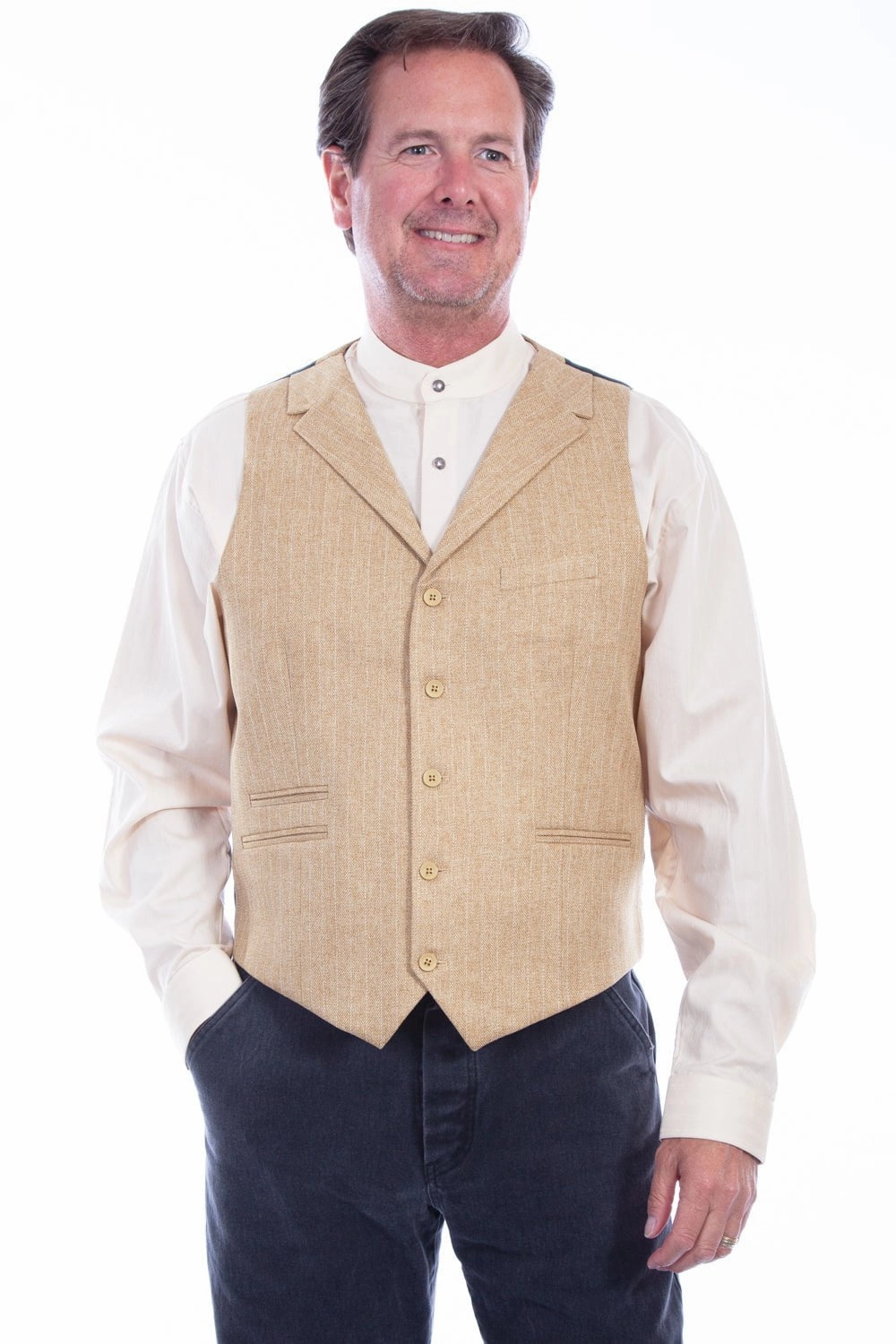 Scully Mens Wheat 100% Polyester Pinstripe Herringbone Vest Anti Pilling Technology Low Bulk High Warmth