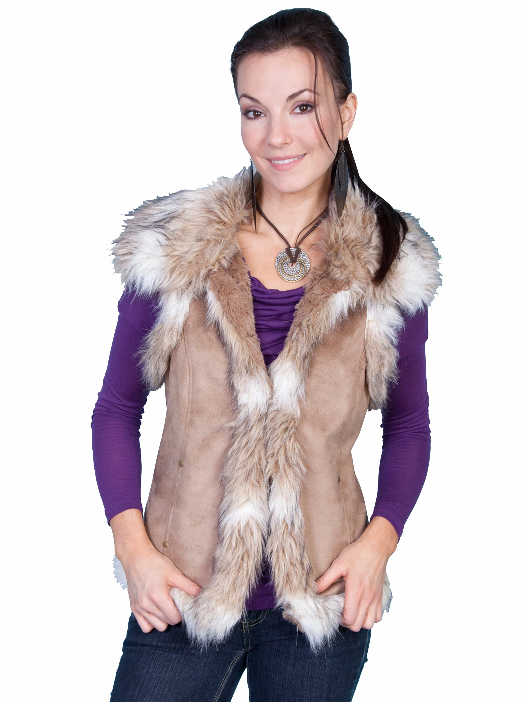 Scully Ladies Faux Microsuede Fur Vest Hazelnut 100% Polyester Spring Layer