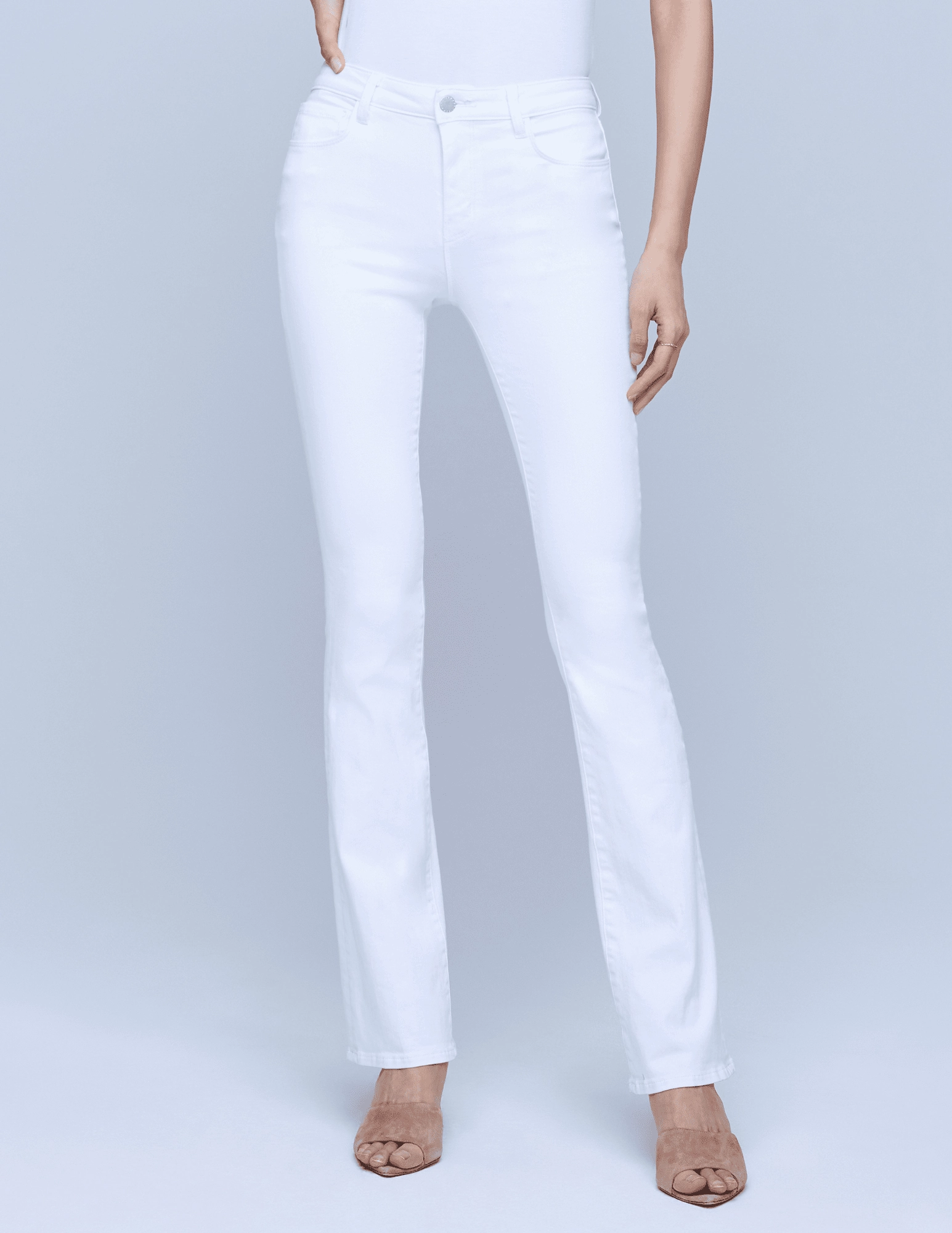 L'Agence Selma High Rise Baby Boot-Cut Jeans In Blanc Laser cut