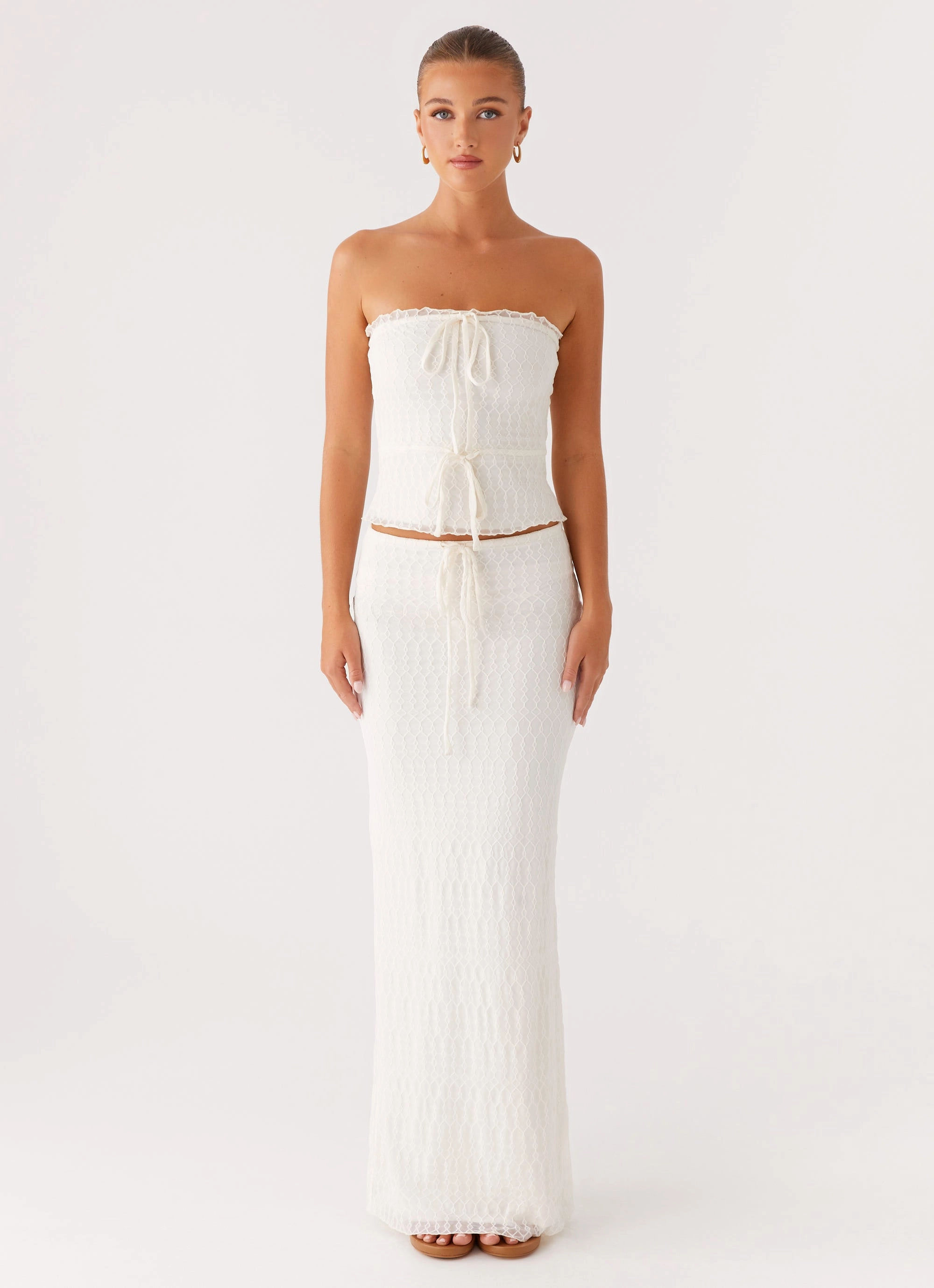 Blakely Tube Top - Ivory Ribbed Trim Details Layered Hemline