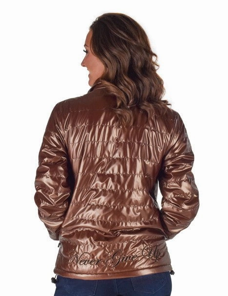 Cowgirl Tuff Womens Horizontal Midweight Copper Polyester Softshell Jacket Elasticized Waist Outer Chill Piece