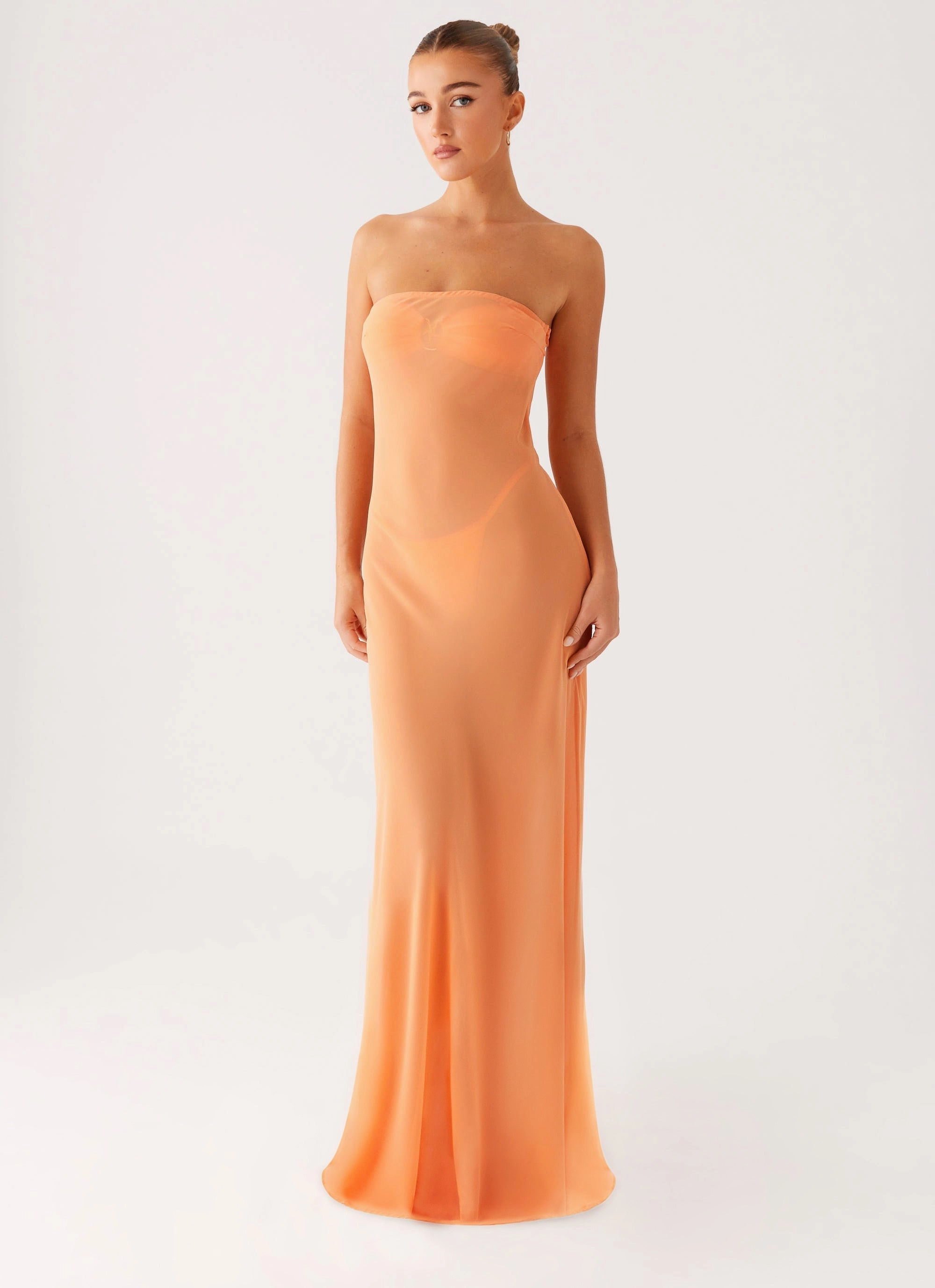 Lace Soft Linen Vibe Mattie Strapless Maxi Dress - Orange