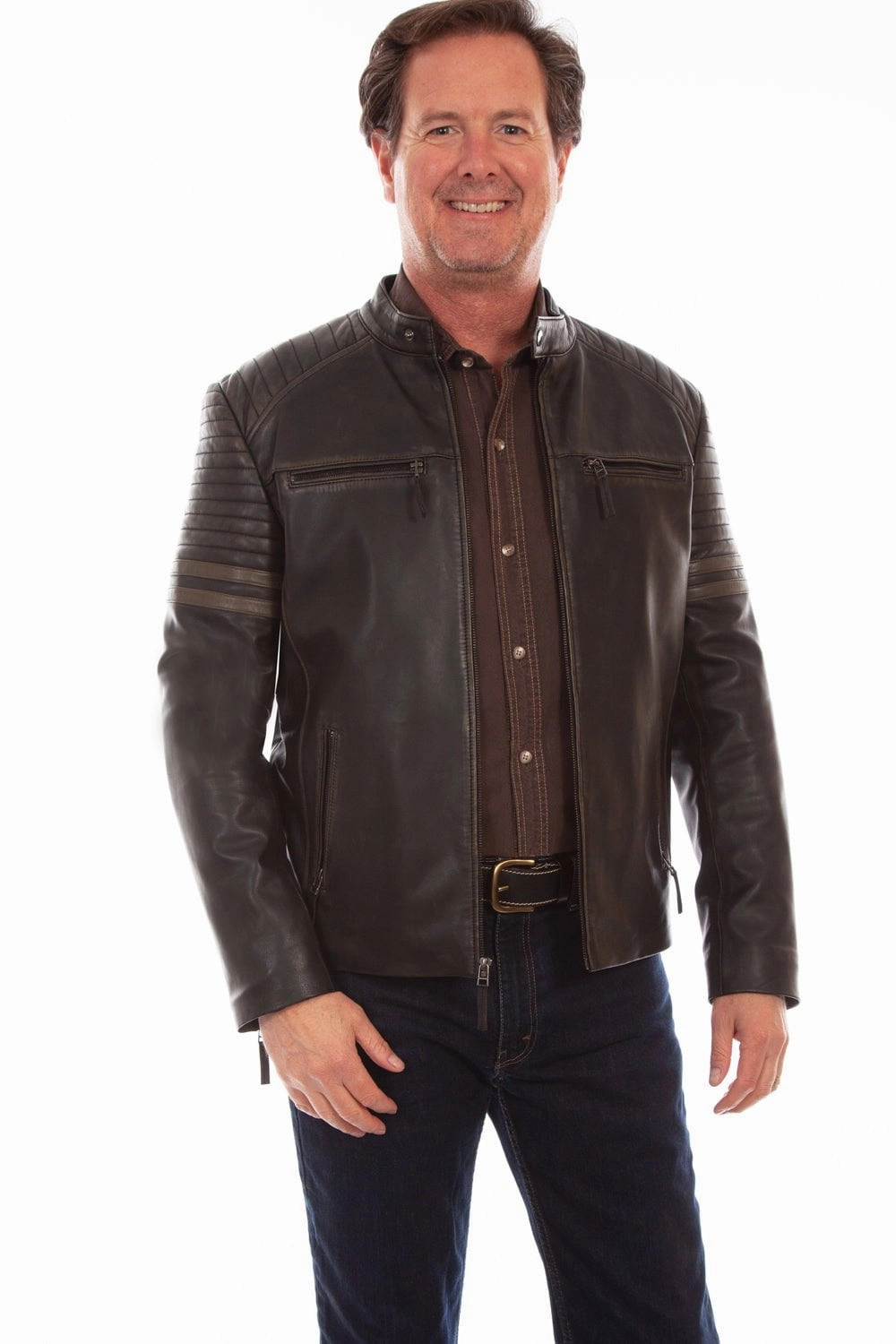 Scully Mens Black Lamb Leather Zip Racer Jacket Weekend Style Soft Touch Texture