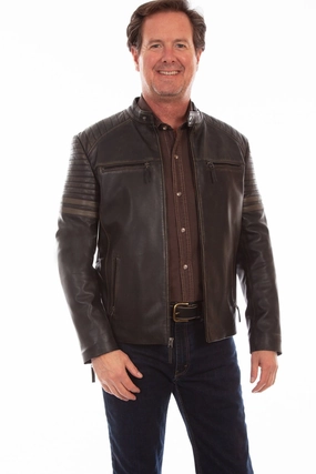 Crisp Detail Non Restrictive Cut Scully Mens Black Lamb Leather Zip Racer Jacket
