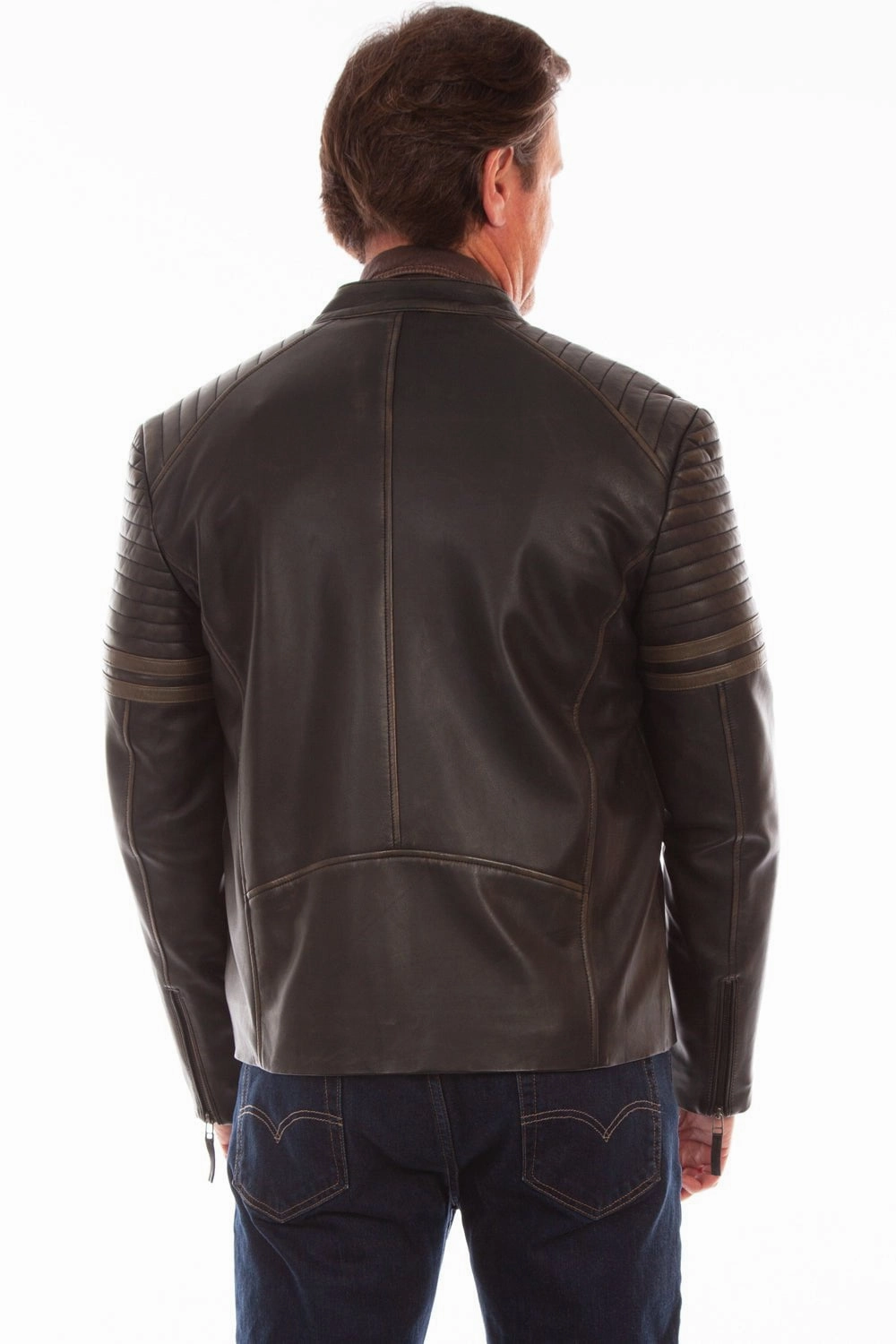 BreathableLining Convertible Collar Style Scully Mens Black Lamb Leather Zip Racer Jacket