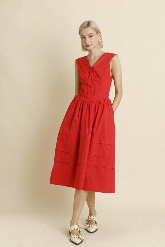 Inner Feel loose silhouette Sailor Collar Midi Dress - Poppy