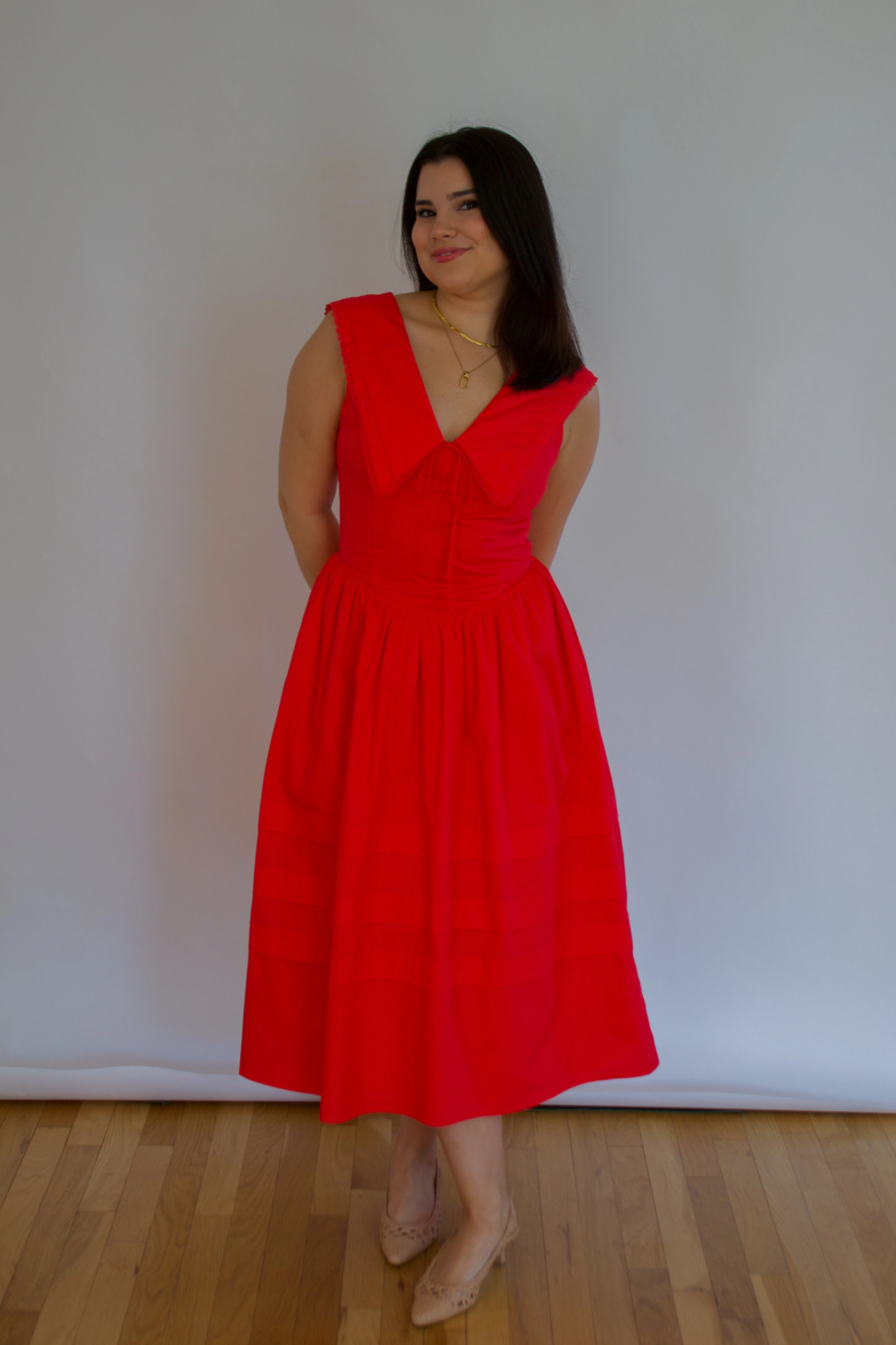 Quick Dry Fabric Sailor Collar Midi Dress - Poppy