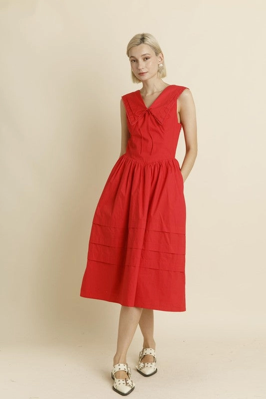 Elegant Wearable Perfect Proportion Sailor Collar Midi Dress - Poppy