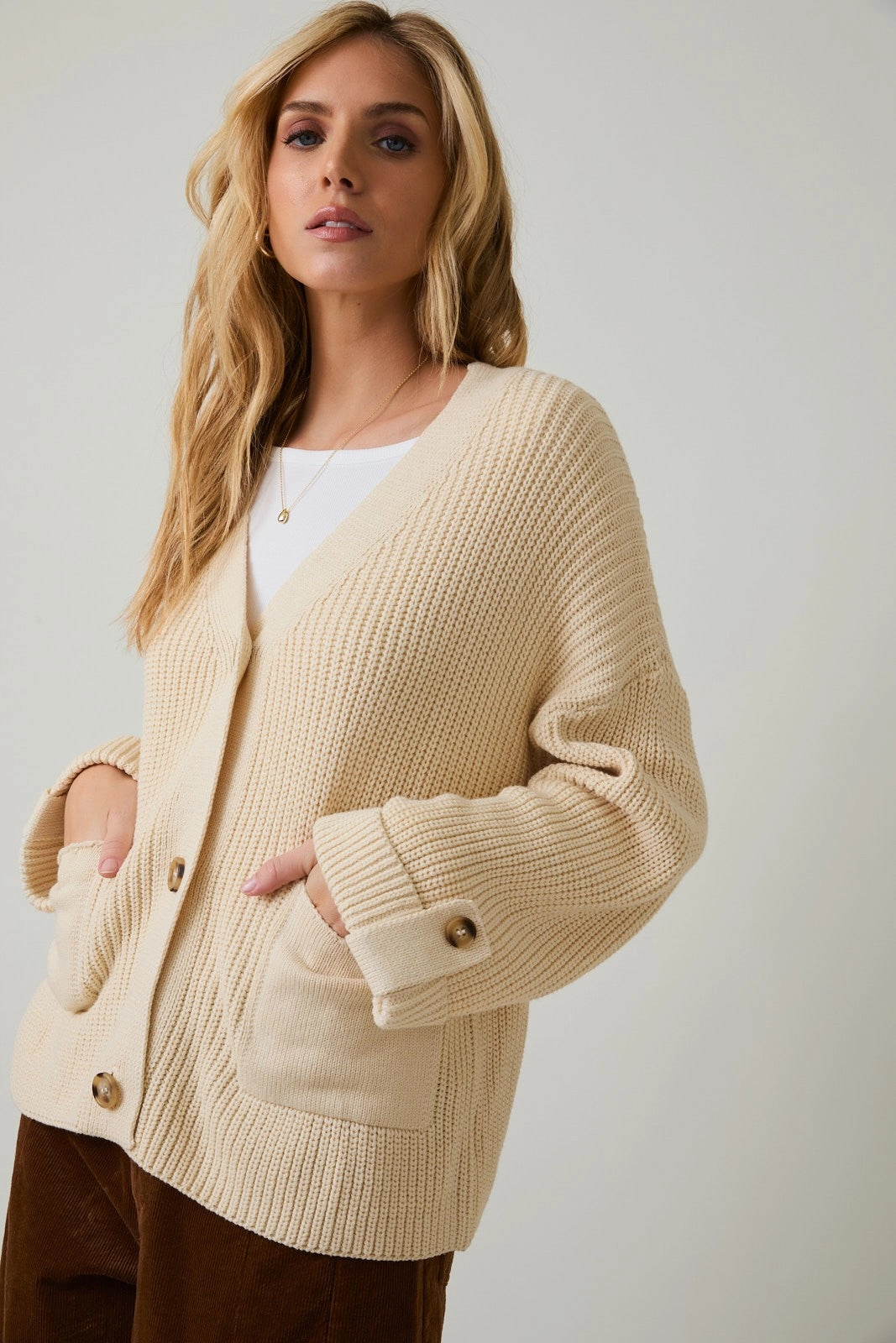 Oversized Button Up Cardigan Double Faced Jersey Knit