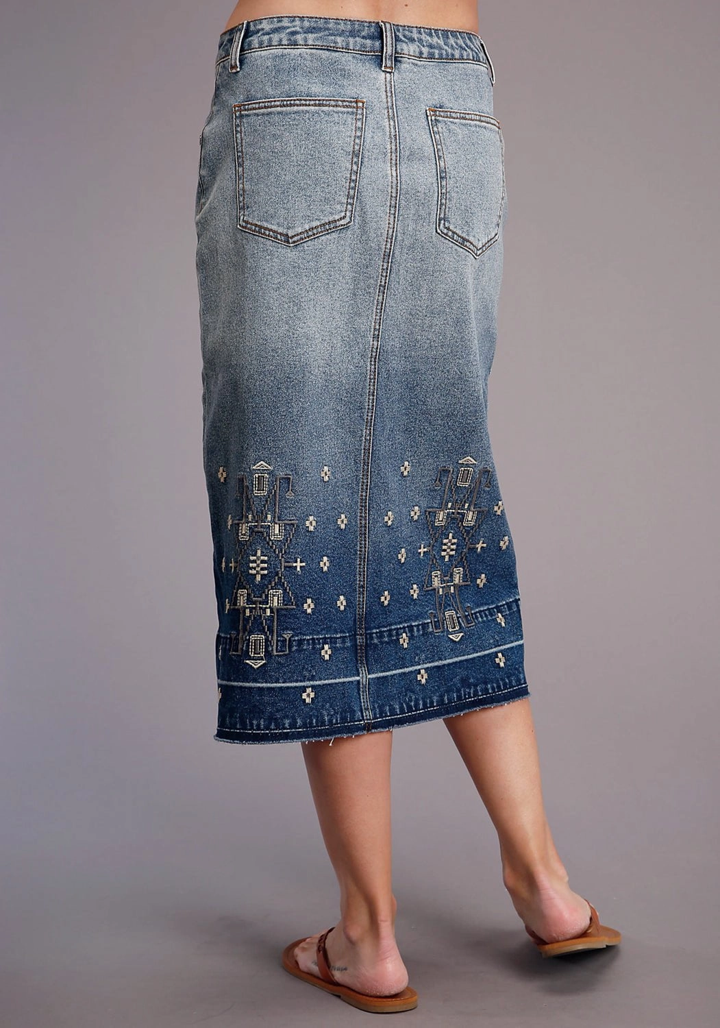 smooth zipper Stetson Womens Blue Cotton Blend 5 Pocket Midi Skirt