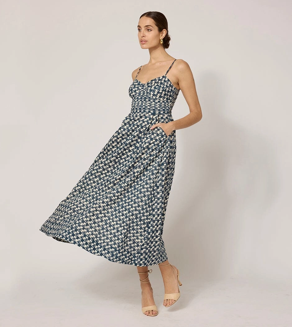 Subtle Texture Weave Antimicrobial Finish Ione Ankle Dress | Biarritz