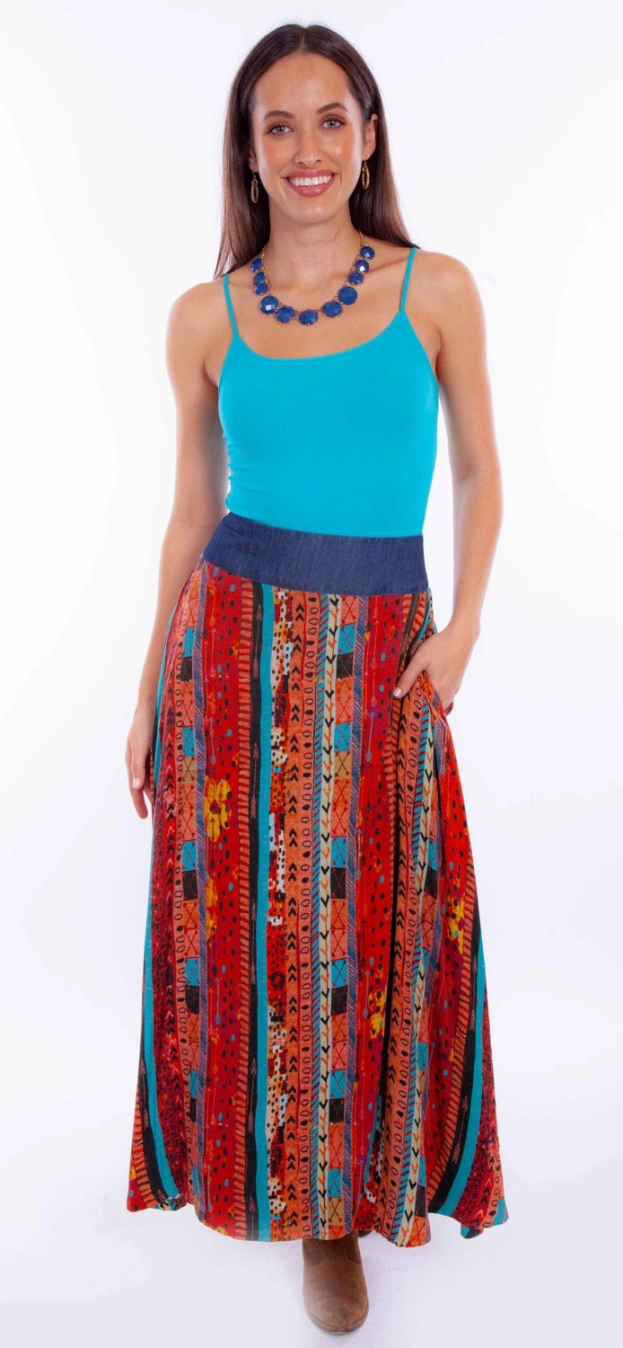 Minimal Vibes Elasticized Cuff Scully Womens Southwestern Patchwork Santa Fe 100% Rayon Skirt