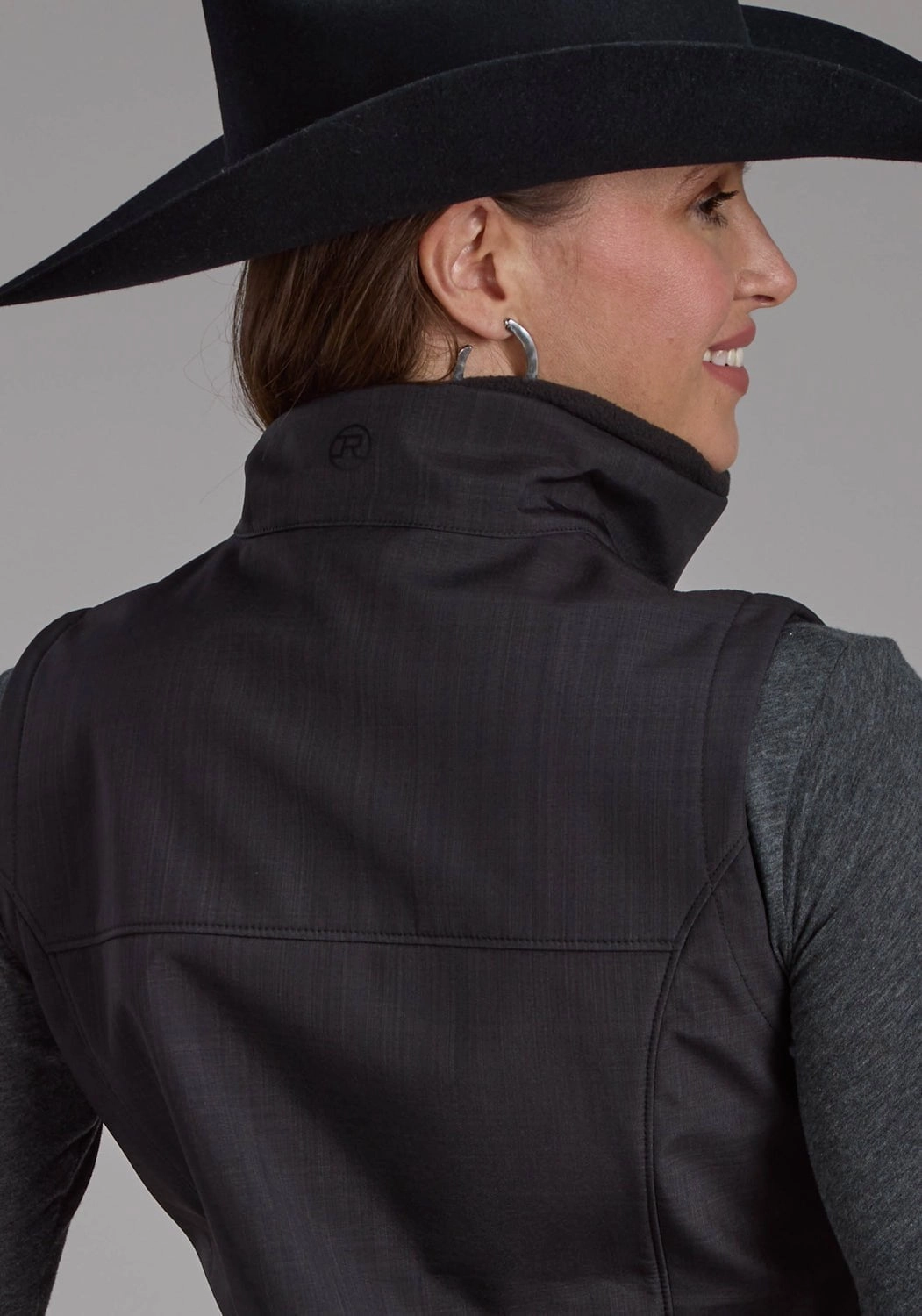 Roper Womens Technical Fleece Charcoal Fleece Softshell Vest Elastic Cuff Adjustment Casual City