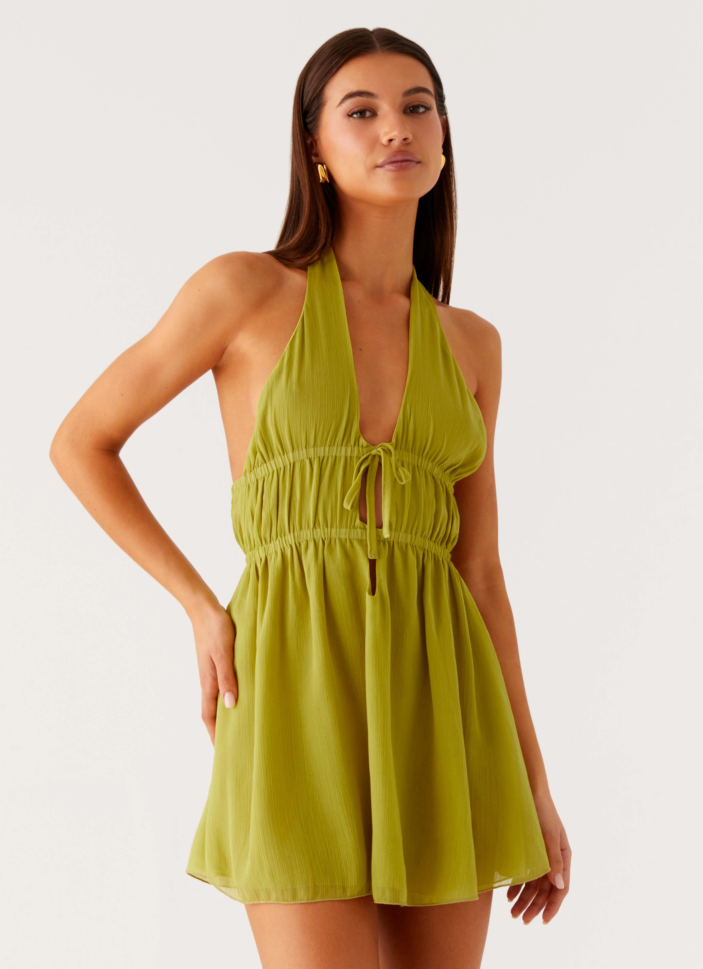 Modern and Stylish Fair-Trade Dione Halter Mini Dress - Citrus