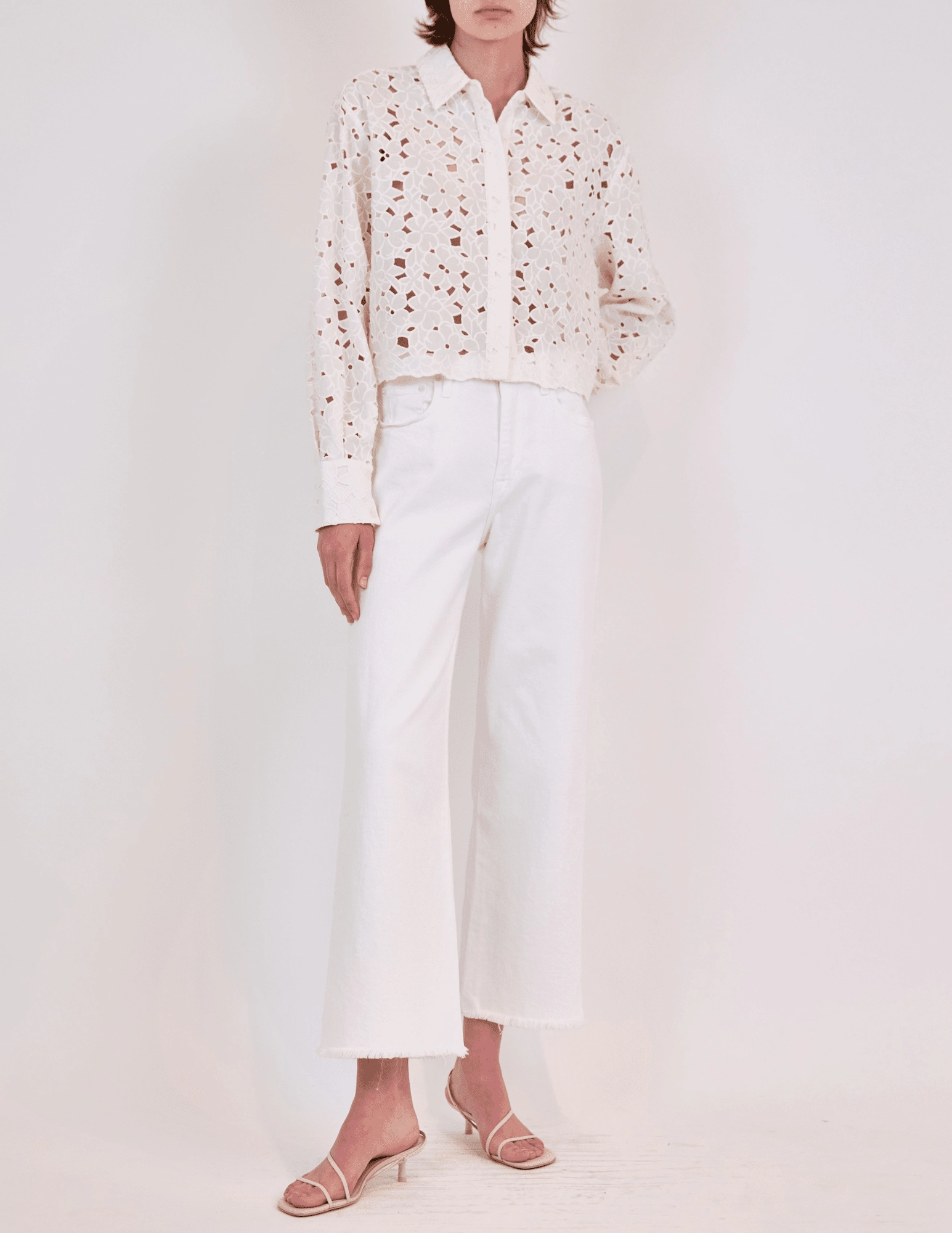 Tailored Silhouette Ventilated Side Panels Simkhai Penelope Eyelet Long Sleeve Blouse