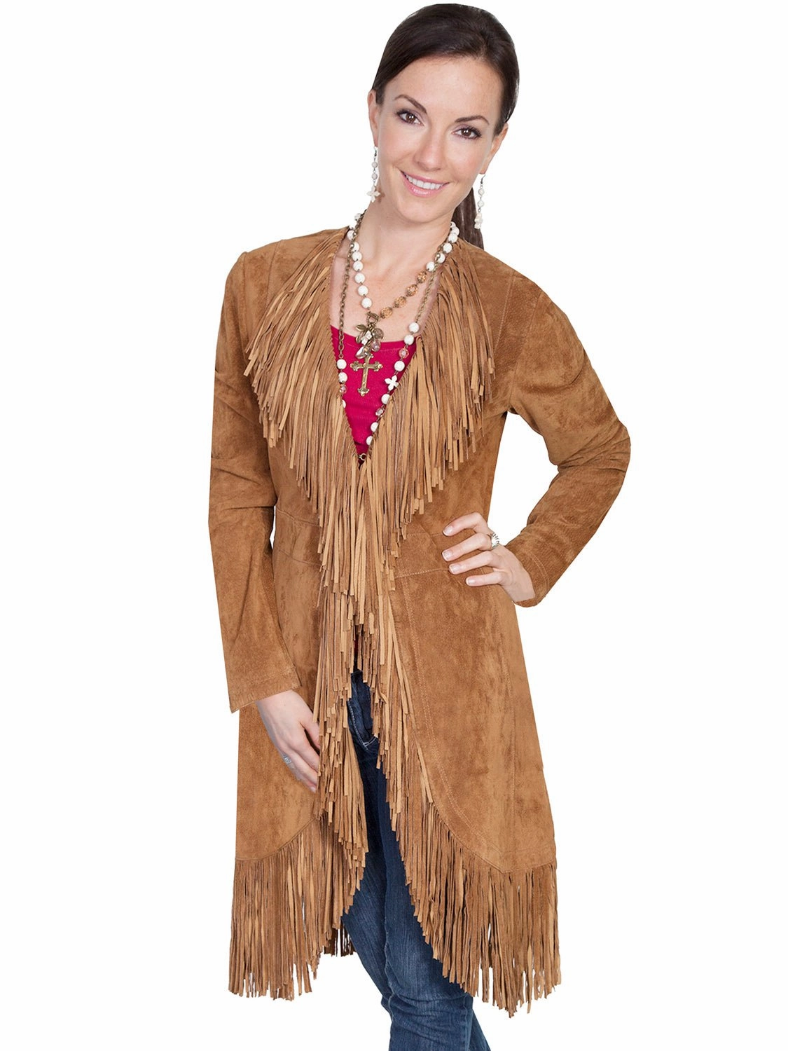High Performance Blend Scully Leatherwear Womens Cinnamon Boar Suede Fringe Maxi Coat