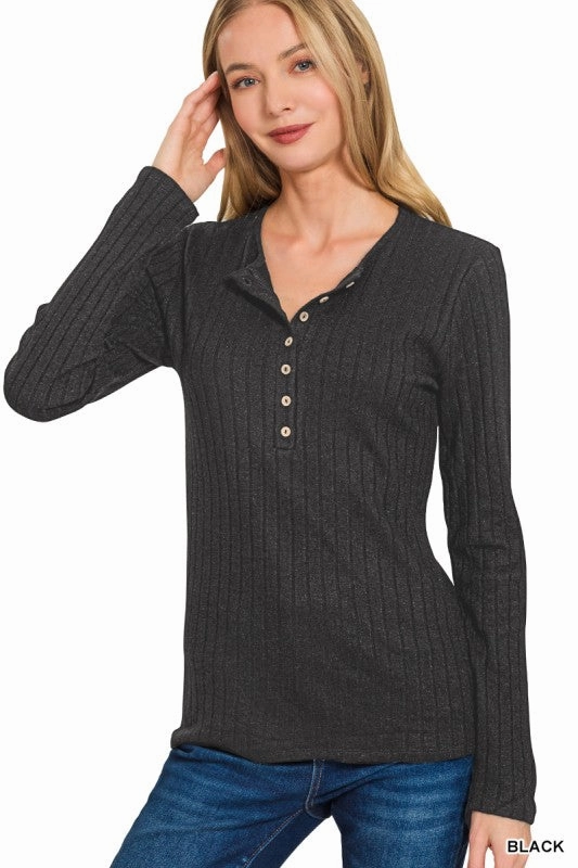Lilah Ribbed Long Sleeve Button Down Top Skin Friendly Lining