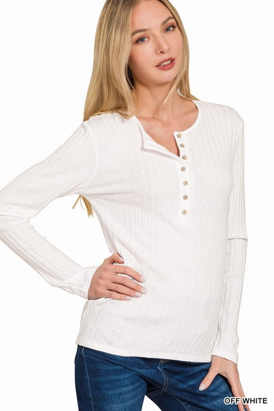 Lilah Ribbed Long Sleeve Button Down Top Outdoor Trend Look