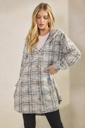 Lillian Boucle Hoodie Cardigan Enhanced Edge Binding Mesh Lining