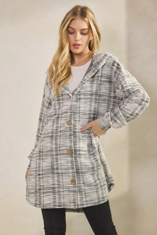 Lillian Boucle Hoodie Cardigan Enhanced Edge Binding Mesh Lining