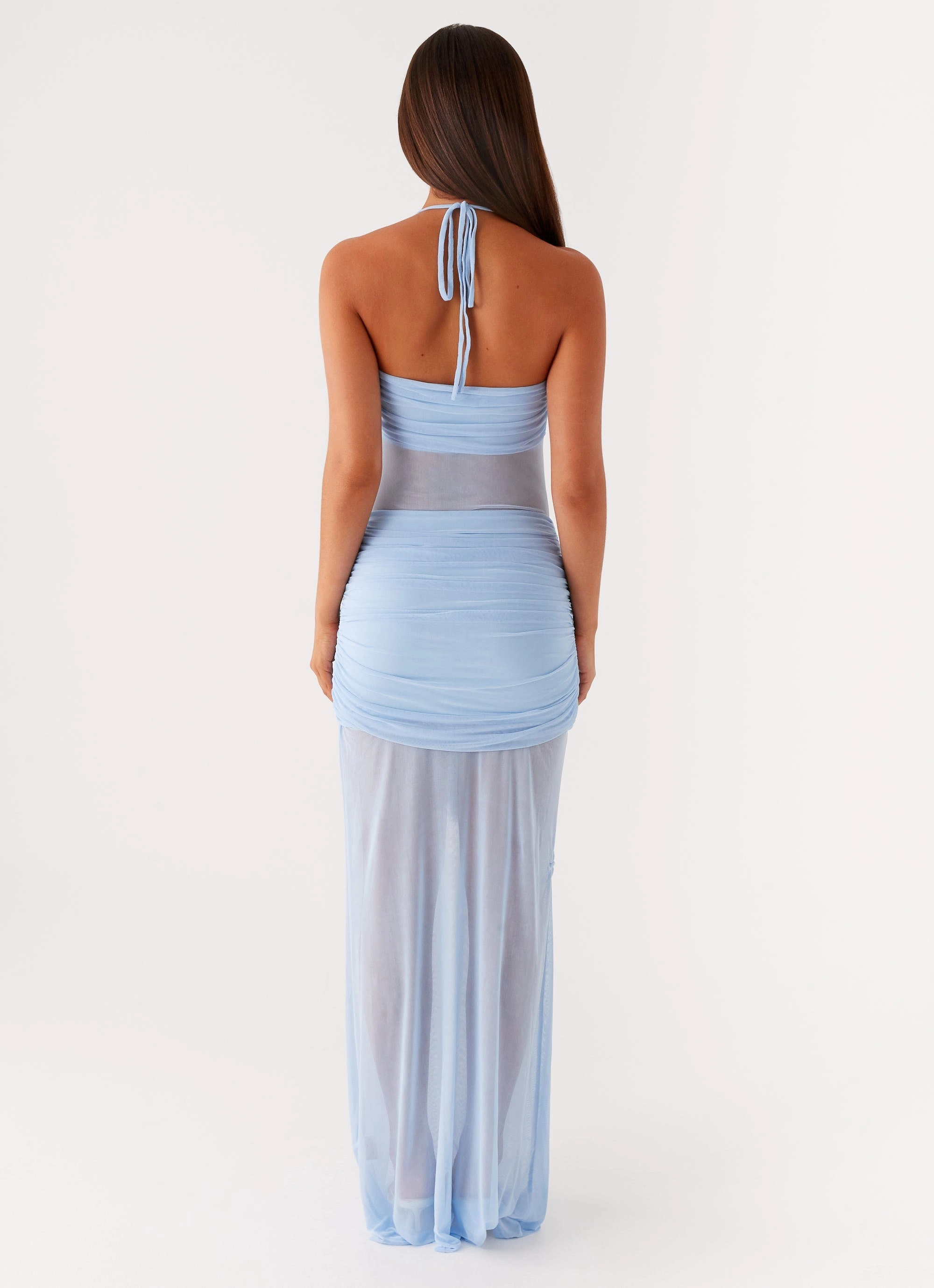 Artistic Shape Layered Look Lily Halter Maxi Dress - Blue