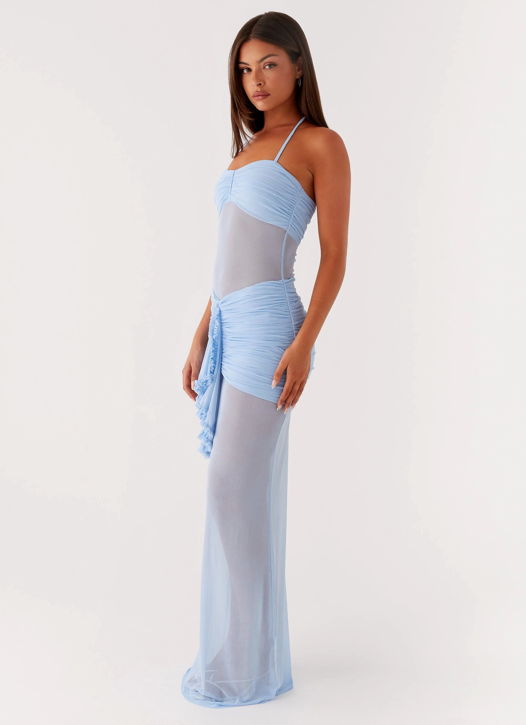 Knit Warm Sleek Style Lily Halter Maxi Dress - Blue
