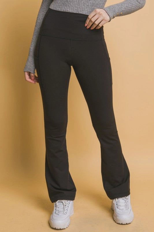 Low Maintenance Fabric Eco Conscious Packaging Lily High- Waisted Flared Leggings With Side Pockets