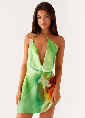Pure Color Aiva Mini Dress - Green Floral