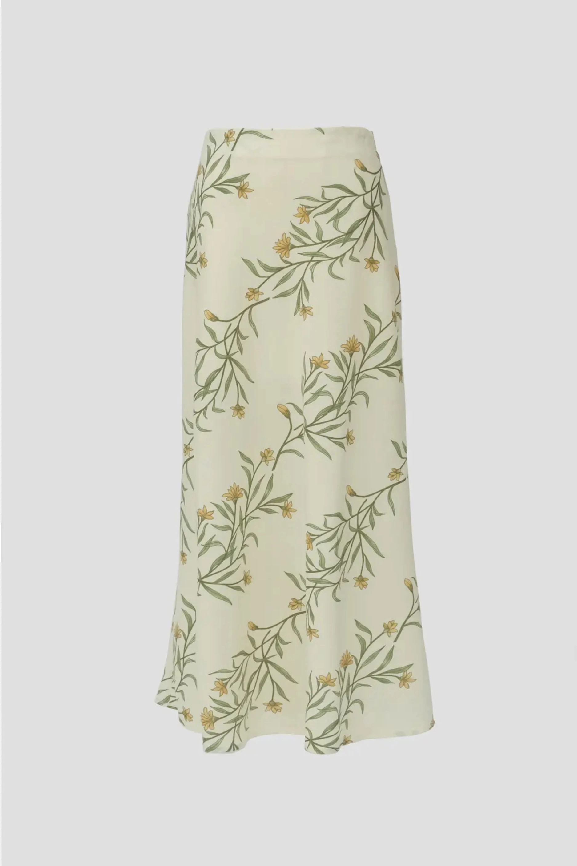 Linen Floral Print Maxi Skirt Quick Access Pockets Recycled Polyester Blend