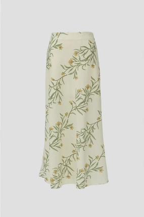 Rolled Hem Detailing Linen Floral Print Maxi Skirt