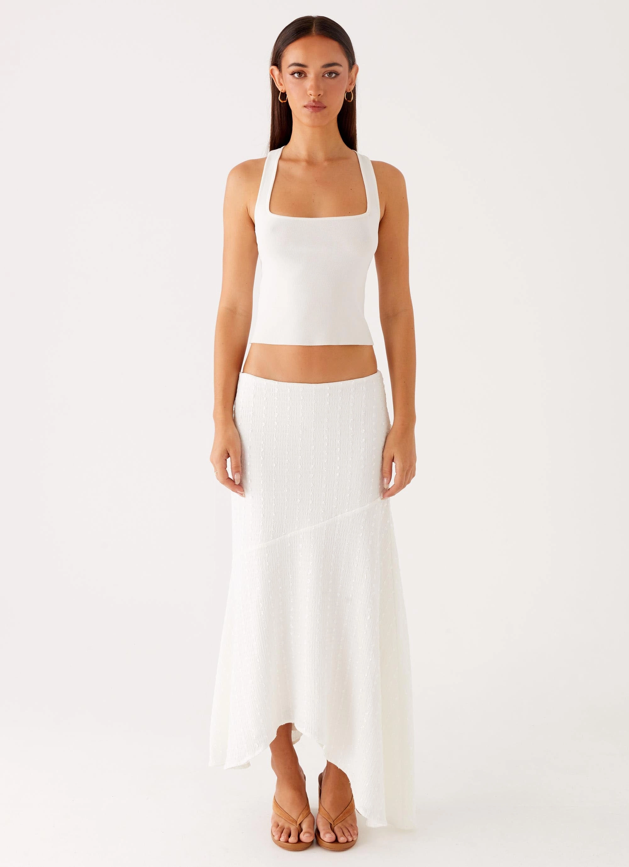 BondedShoulderTaping Johanna Knit Top - White