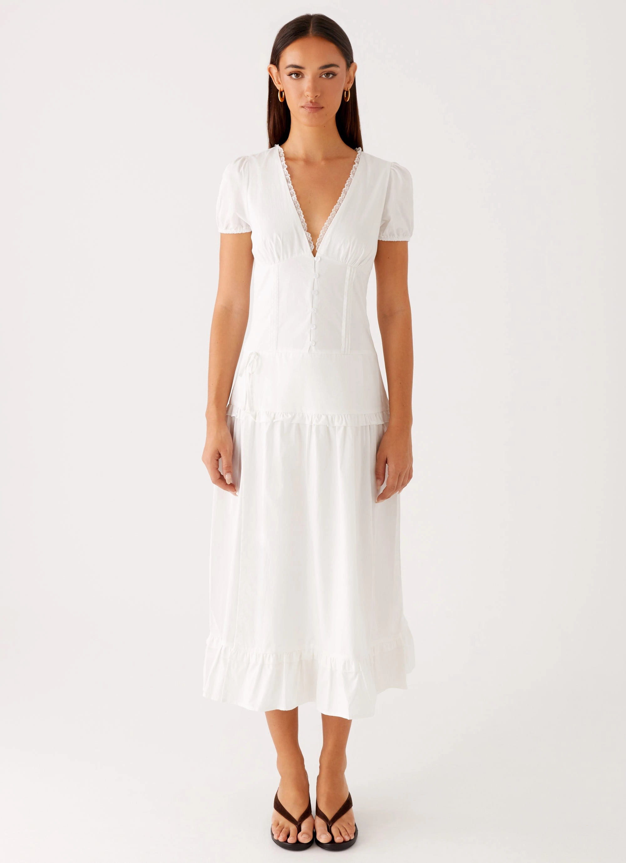 Sweetheart-Neck London Midi Dress - White