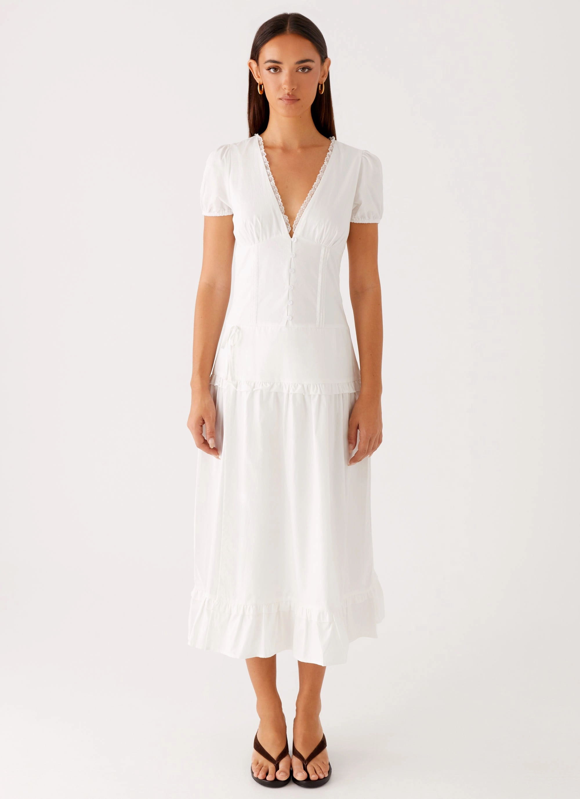 London Midi Dress - White Sleek Drape