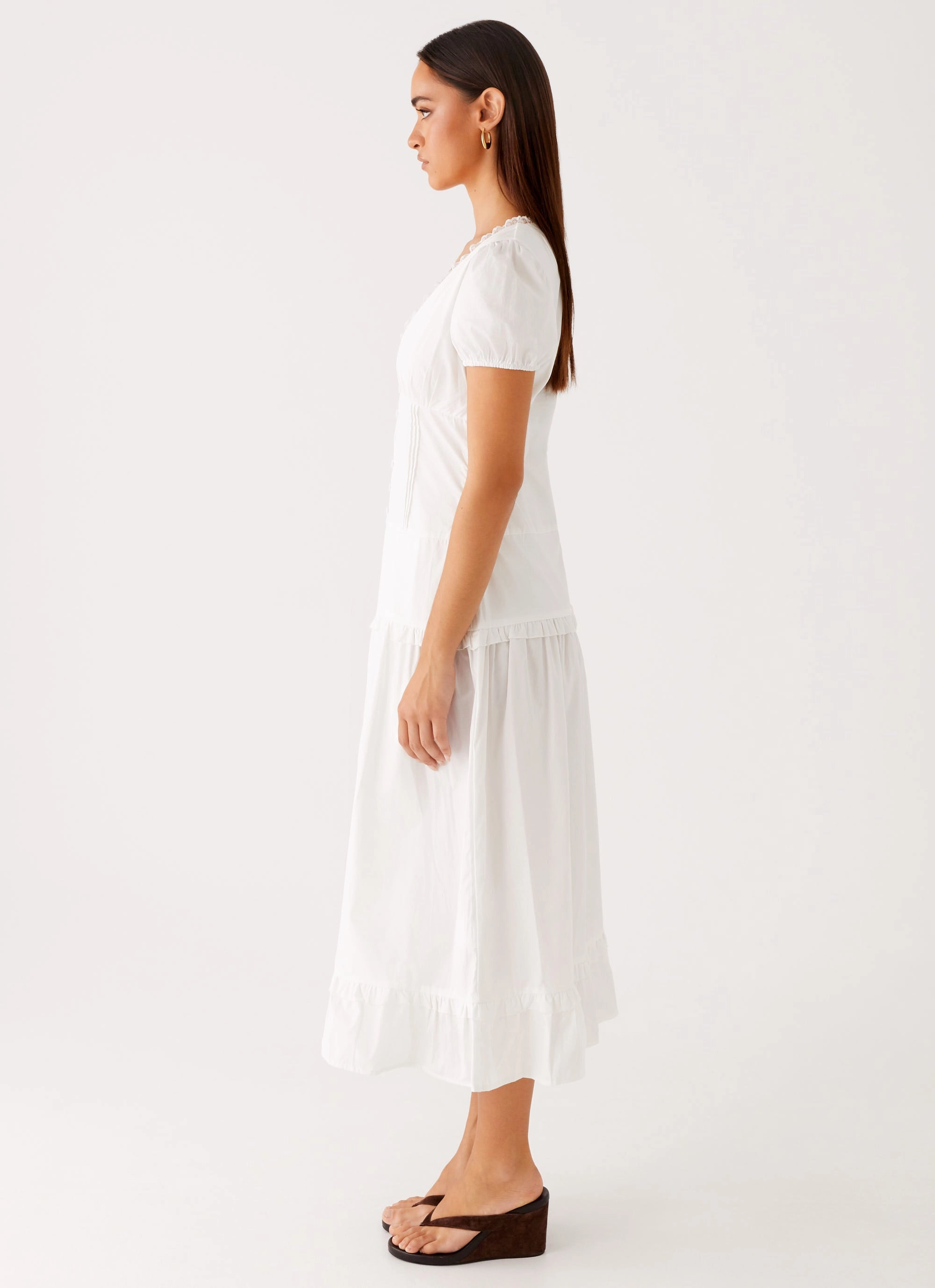 Piped-Edge Casual-Look London Midi Dress - White